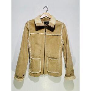 Marcelle Renee leather jacket sherpa suede coat faux tan vtg Y2K country women M